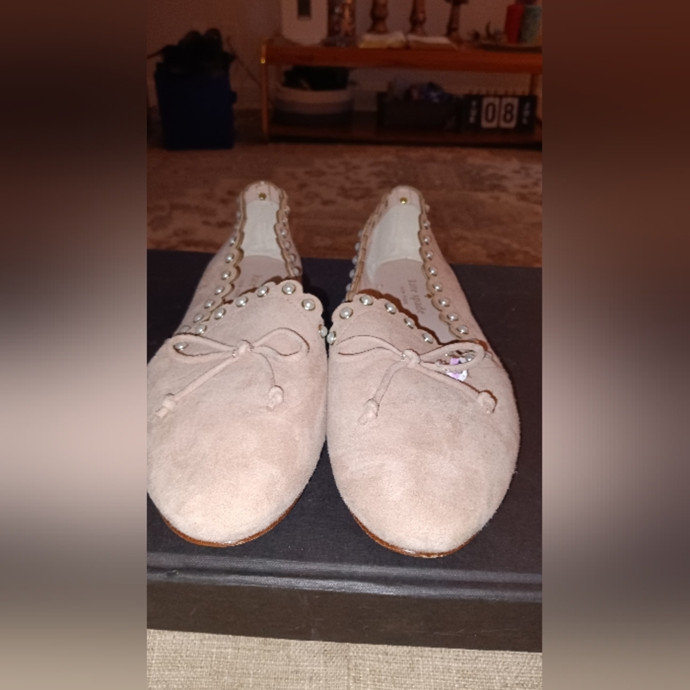 Kate spade 8 1/2 Slipon Pearl Embellished Soft faux,Bow,Comfy Light Stylish Perf